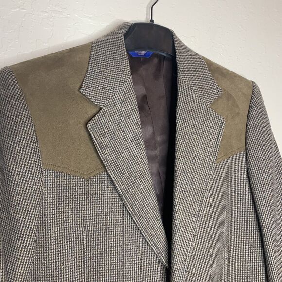 Pendleton Brown Tweed Wool Leather Western Jacket Sport Coat Blazer Mens 42 - Picture 2 of 7